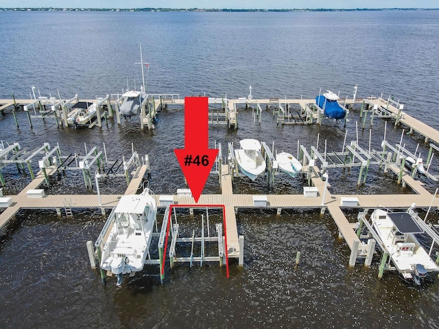 view of dock with a water view