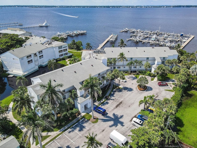 drone / aerial view featuring a water view