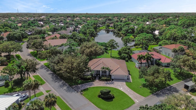 bird's eye view featuring a water view