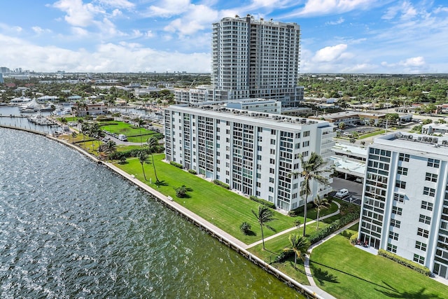 aerial view with a water view