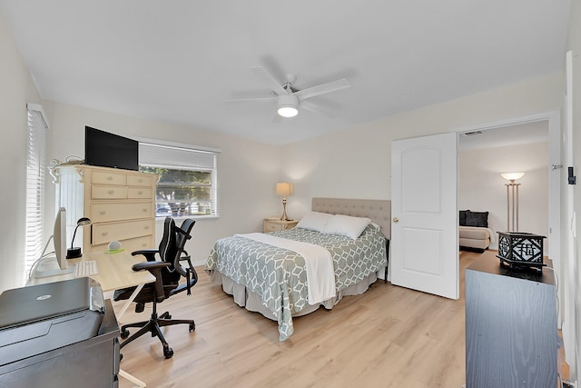 bedroom with ceiling fan and wood-type flooring