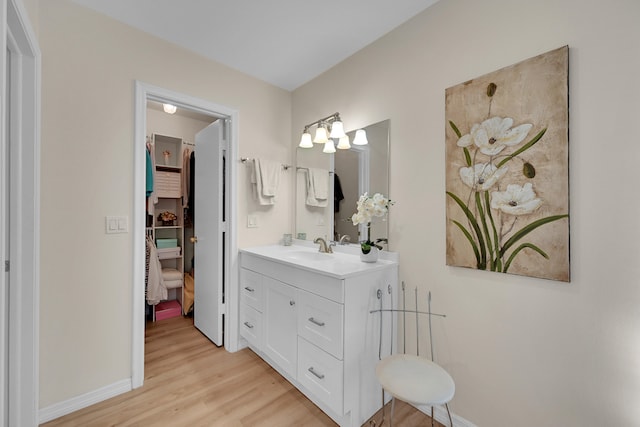 bathroom with hardwood / wood-style floors and vanity