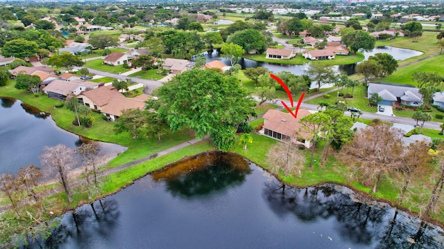 aerial view with a water view