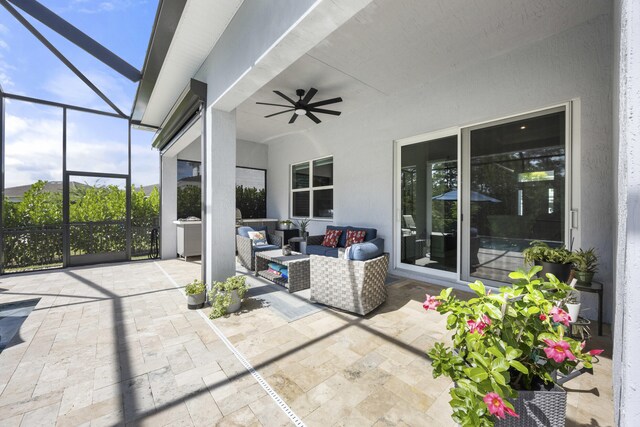 view of pool featuring a patio and a lanai