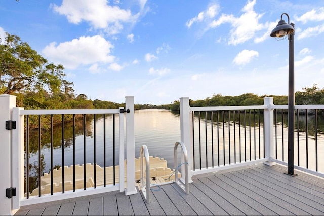 view of dock with a water view