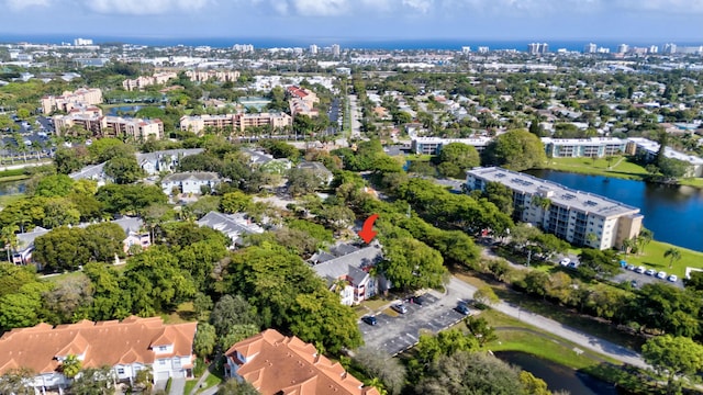 aerial view featuring a water view