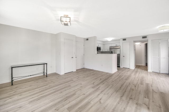 unfurnished living room with light wood-type flooring