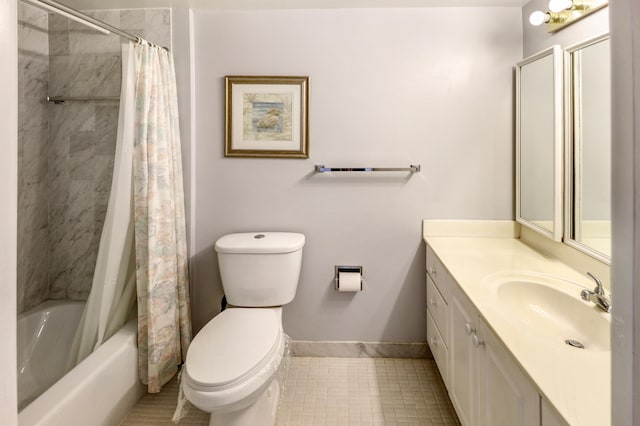 full bathroom with vanity, tile patterned floors, toilet, and shower / bath combo