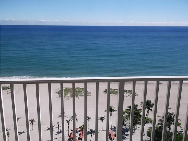 property view of water featuring a beach view