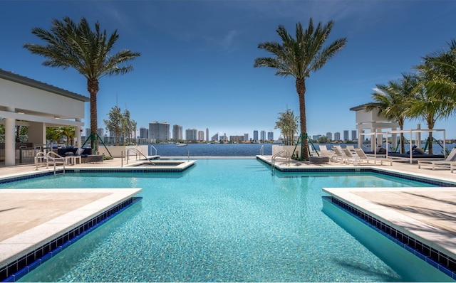 view of swimming pool featuring a patio