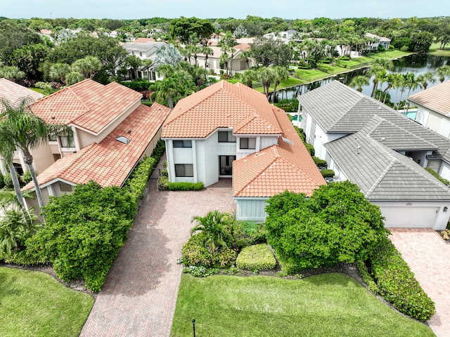 aerial view with a water view