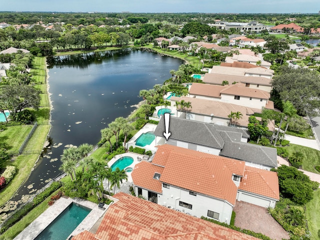 aerial view with a water view