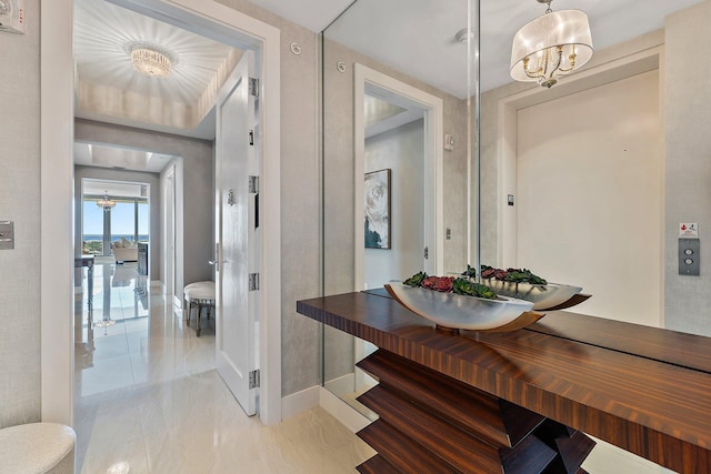 dining area featuring a chandelier