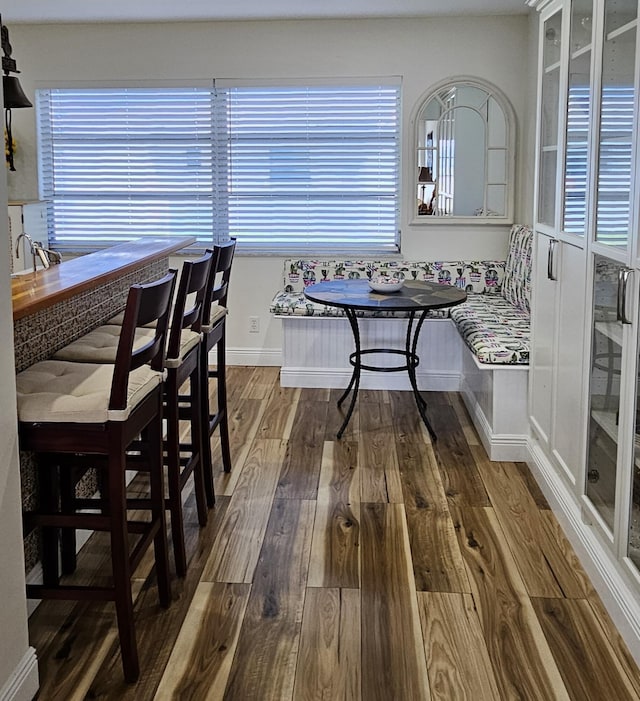 dining space with hardwood / wood-style floors