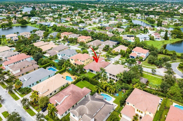 bird's eye view featuring a water view