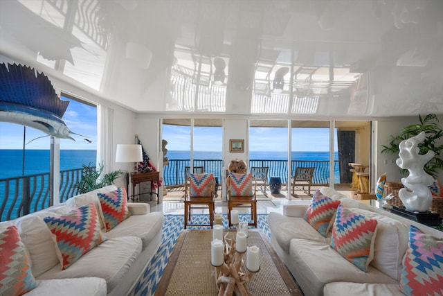 living room with a water view