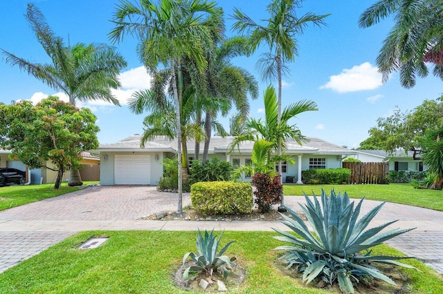 view of front facade featuring a front lawn and a garage