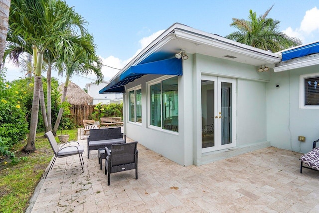 view of patio featuring an outdoor hangout area and french doors