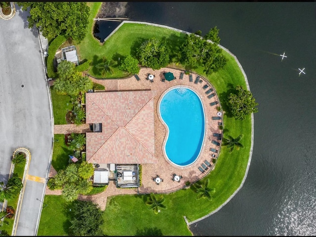 aerial view with a water view