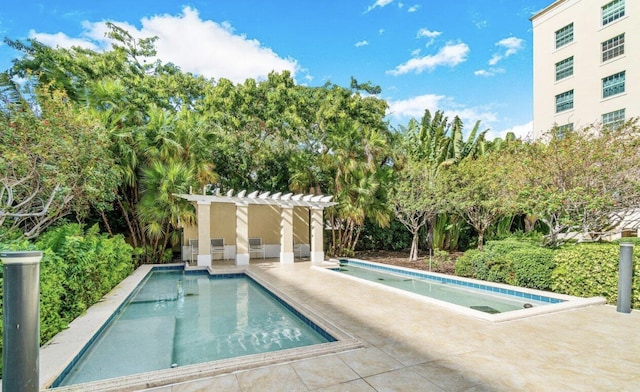 view of swimming pool featuring a patio area and a pergola