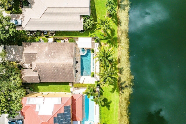 aerial view with a water view