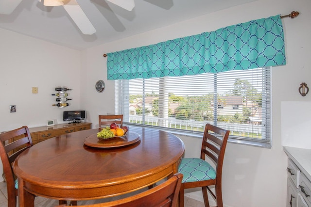 dining room featuring ceiling fan