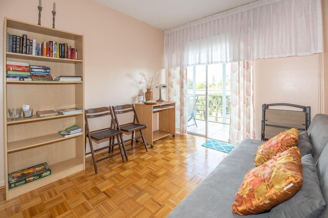 interior space with light parquet floors