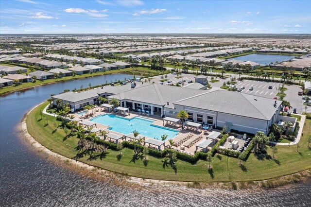 drone / aerial view featuring a water view