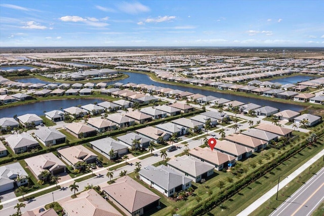 aerial view with a water view