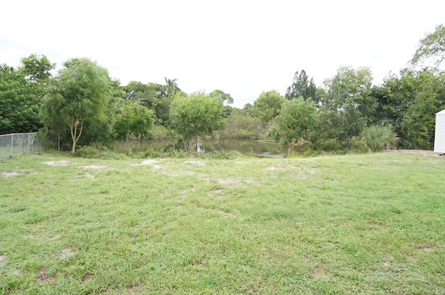 view of yard with a water view