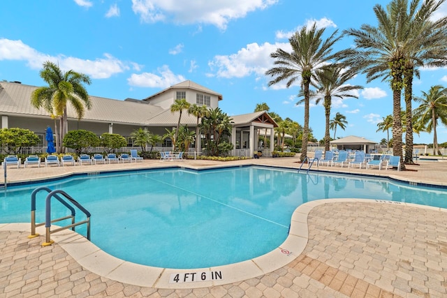 view of swimming pool with a patio