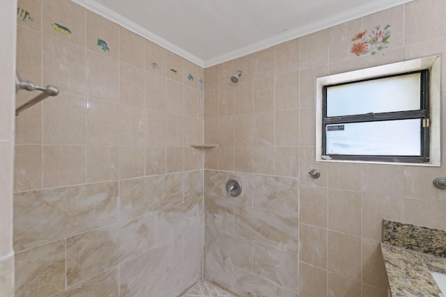 6009 Triphammer Rd, Lake Worth, FL 33463 - bathroom featuring a tile shower and crown molding