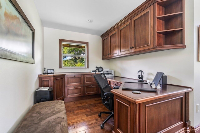 home office featuring dark wood-type flooring