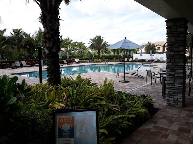 view of pool featuring a patio area