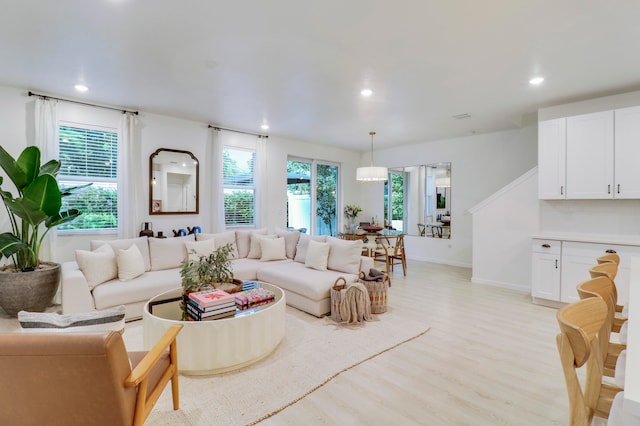 living room with light wood-type flooring