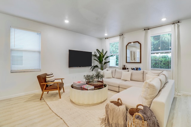 living room with light wood-type flooring