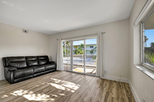 unfurnished living room featuring light wood-type flooring