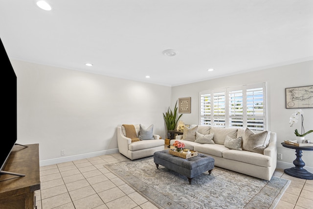 living room with light tile patterned floors