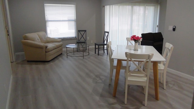 dining area with wood-type flooring