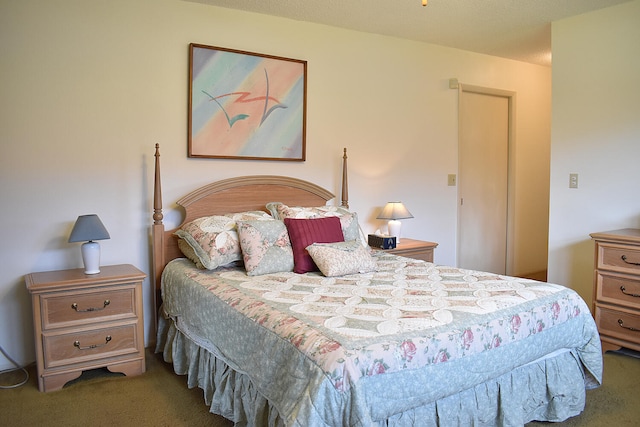 bedroom featuring dark carpet