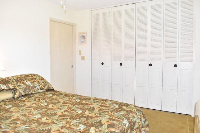 bedroom featuring a closet, carpet floors, and a textured ceiling