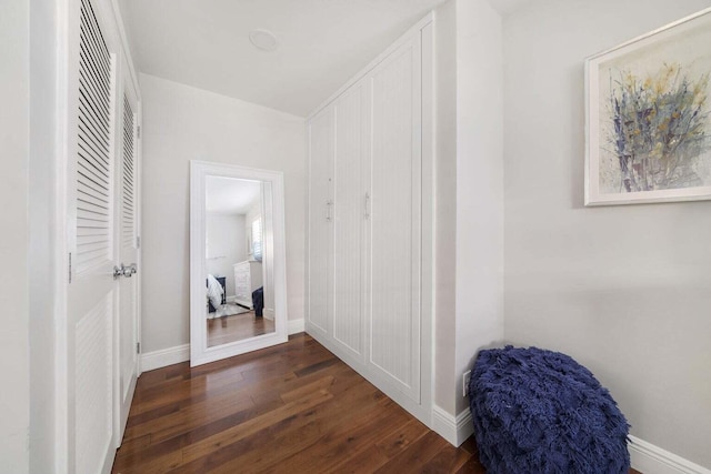 corridor featuring dark wood-type flooring