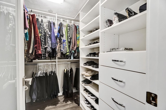 walk in closet featuring wood-type flooring