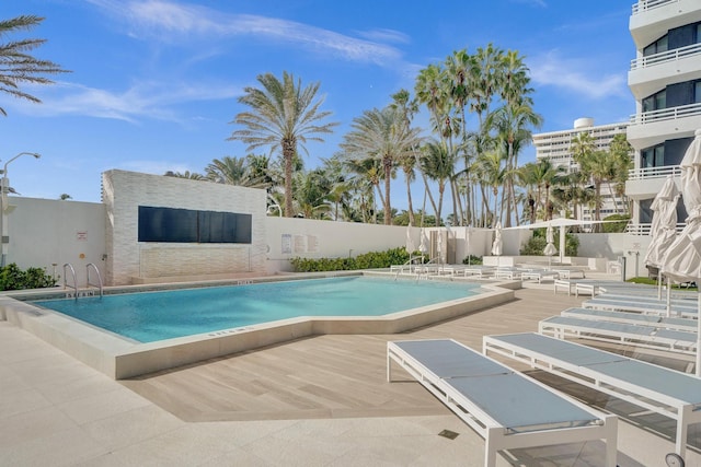 view of pool featuring a patio