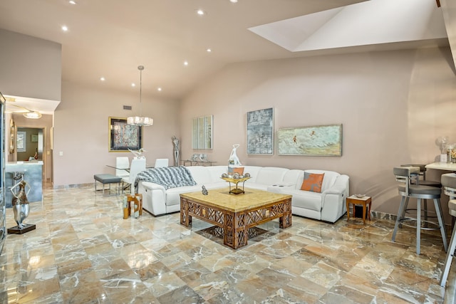 living room with vaulted ceiling