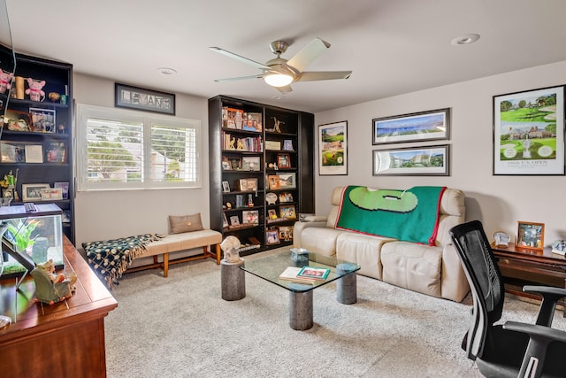 interior space featuring ceiling fan