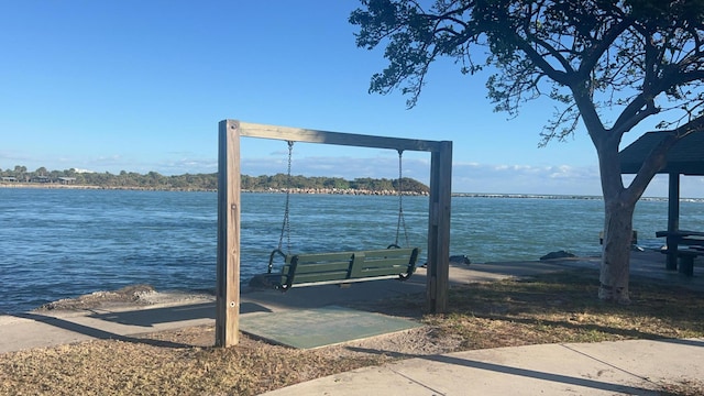 view of dock with a water view