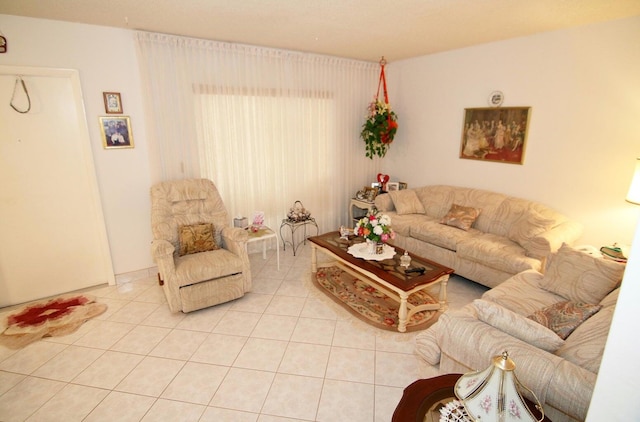 living room with light tile patterned floors