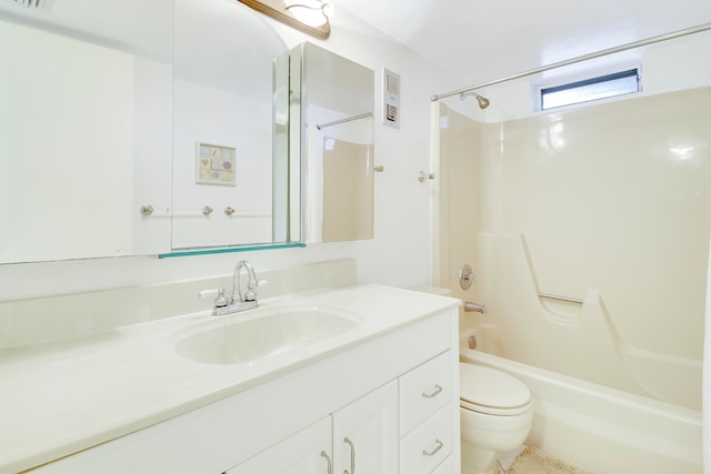 full bathroom with vanity, washtub / shower combination, and toilet