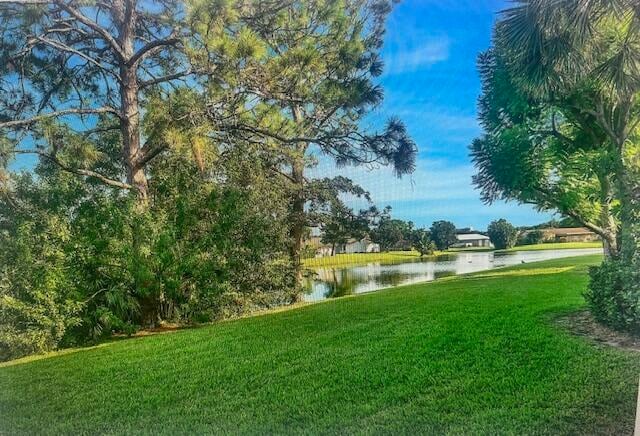 view of yard with a water view